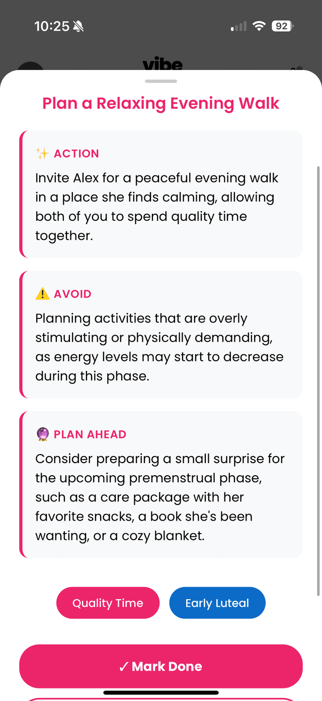VibeCheck app screenshot showing relationship advice